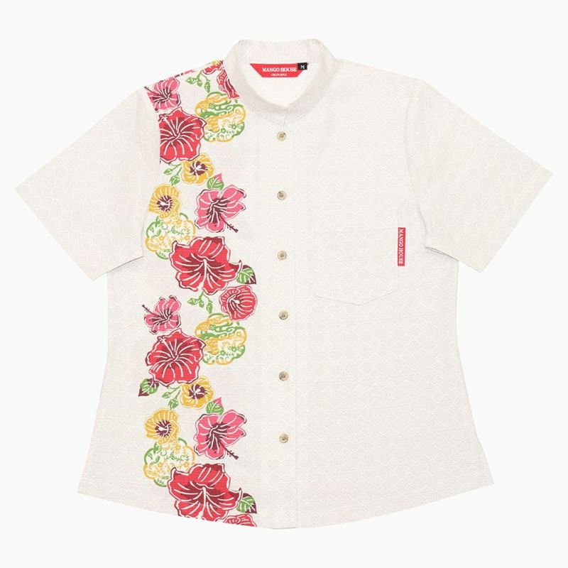 紅型　マオカラー　かりゆしウェア　沖縄 紅型華紋ボーダーシャツ- かりゆしウェア 沖縄アロハシャツ専門店