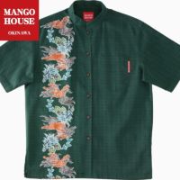 マンゴーハウス　半袖かりゆしシャツ　ボタニカル柄/シーサー柄　生成り　XL￼ 公式】キャンピングシーサー｜シーサー×キャンプ柄 メンズ開襟