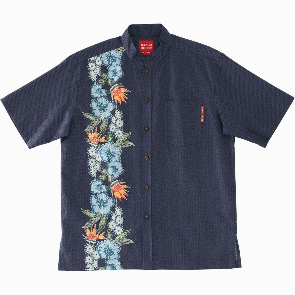 紅型夏風ボーダー かりゆしウェア 沖縄アロハシャツ専門店 マンゴハウス