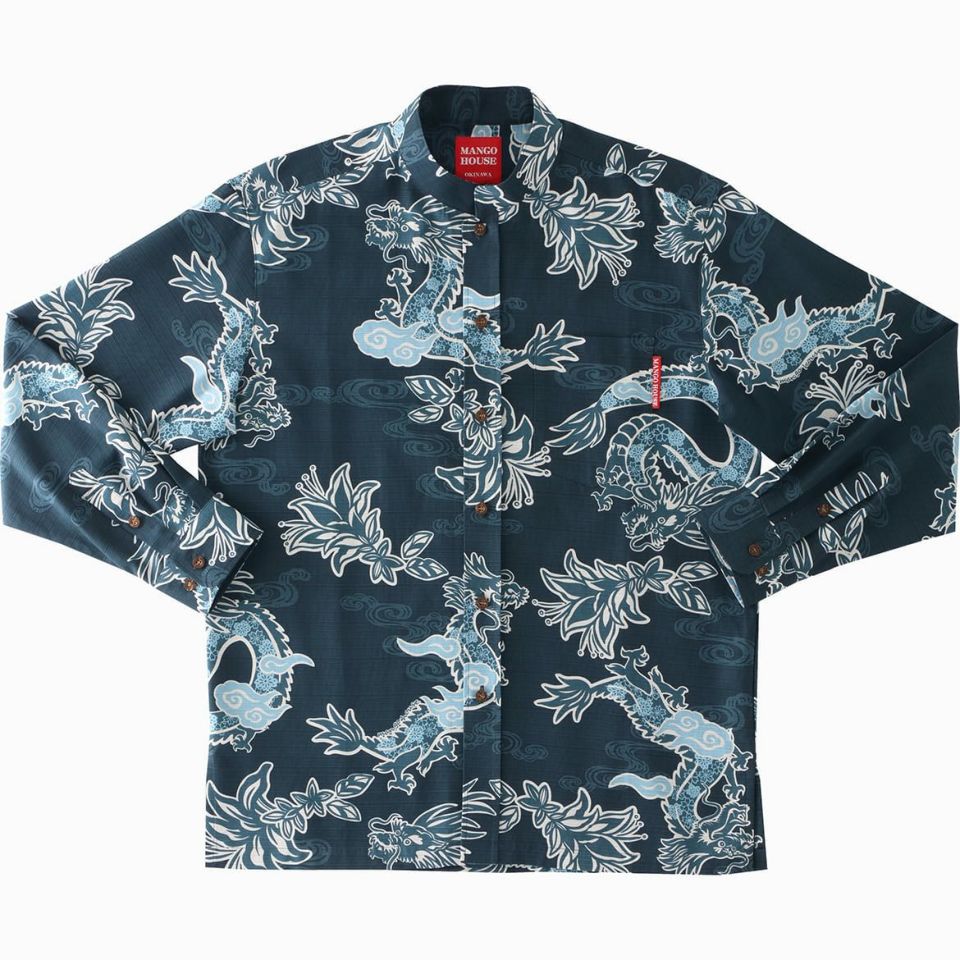 燕に牡丹 L/S（マオカラー） | かりゆしウェア（沖縄版アロハ