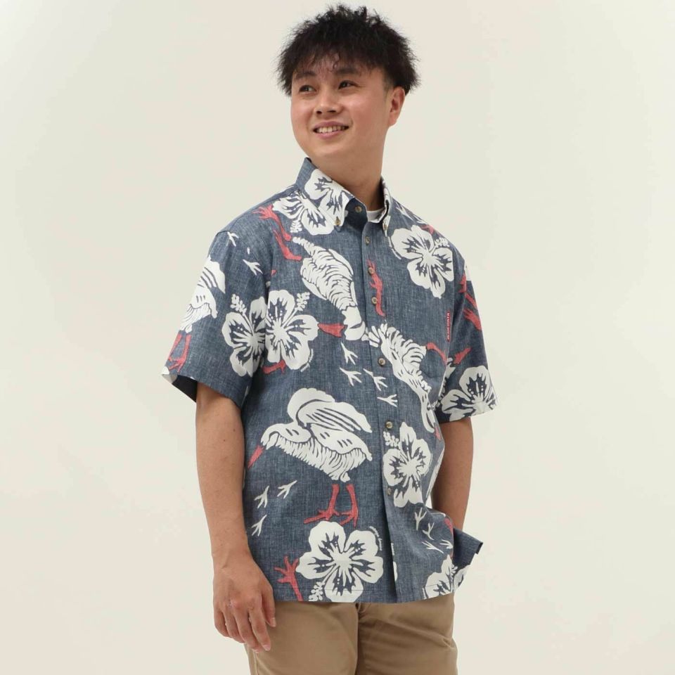 【美品】マンゴハウス　かりゆし ヤンバルクイナ　ボタンダウン　シワになりにくい 公式】ヤンバルクイナウォーク｜ヤンバルクイナ柄 メンズボタン